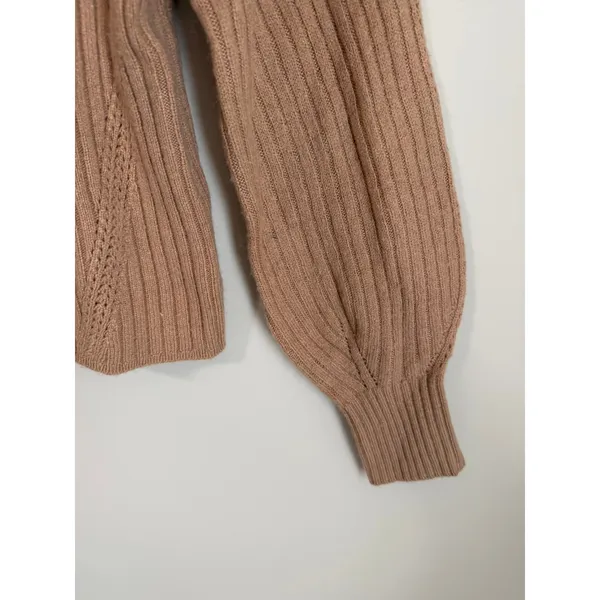 Ramy Brook Sweater NWT Women M Camel Ribbed V-Neck Wool Cashmere Balloon Sleeve - Image 4