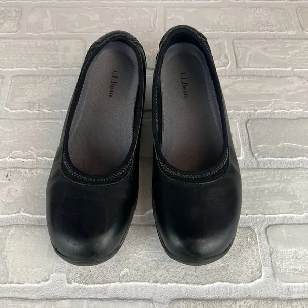 L.L. Bean Ballet Flats Shoes Womens 8 Black Leather Round Toe Slip On Sneakerina - Image 8