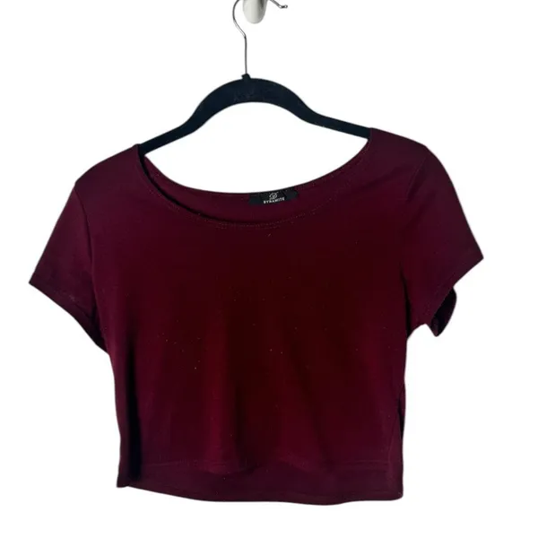 Dynamite Burgundy Short Sleeve Crop Top - Size S - Image 2