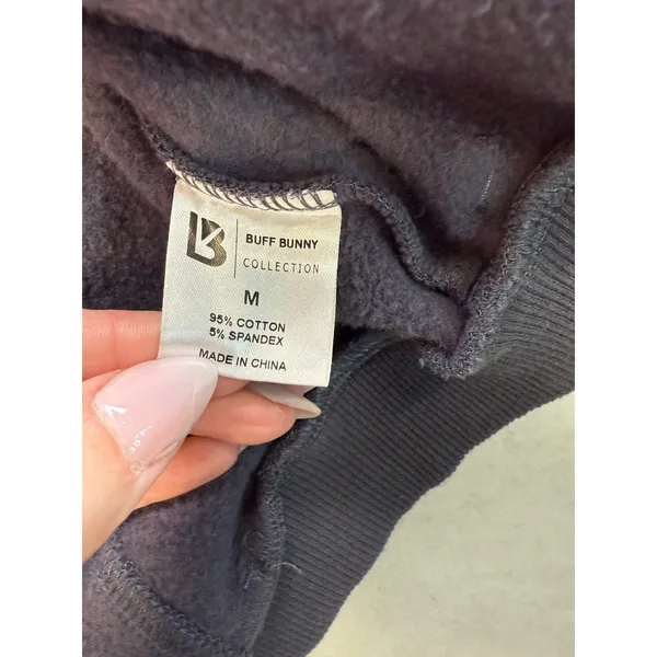 Buff Bunny Collection Cropped Zip Up Hoodie Charcoal Leaf Print Athleisure‎ M - Image 3