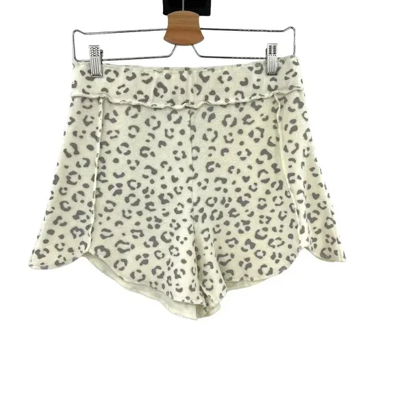 Free People Rain Check Lounge Shorts Leopard Print Cream Gray‎ Size Large - Image 2