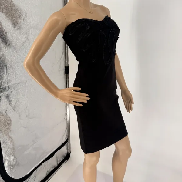Kardashian‎ Kollection Black Strapless Bodycon Dress Ribbon Applique Small - Image 16
