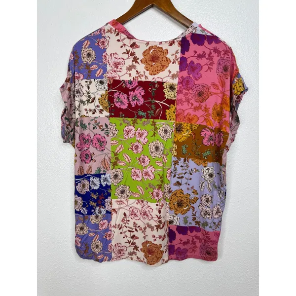 Johnny Was Patchwork Floral Bamboo‎ Viscose Top Tee Multi Color L T14022-3 - Image 4