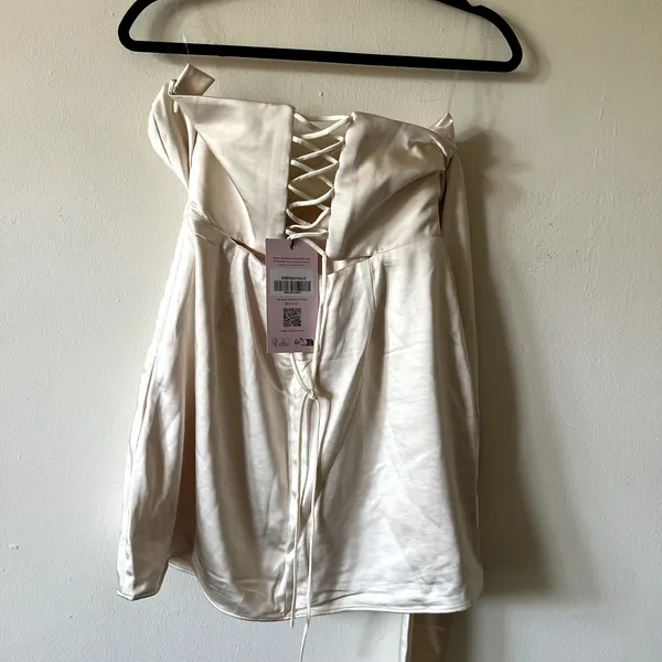 Oh Polly Anastasia Draped Halterneck Satin Mini Dress in Ivory Size 0 New - Image 8