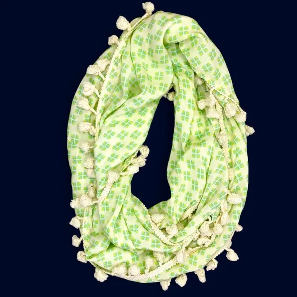 NWT Natural Life Green Blue Abstract Fringe Bohemian Infinity Scarf - Image 2