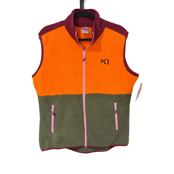 Kari Traa NWT Ane Midlayer Vest Size XL Orange Olive Green Colorblock Fleece - Image 2