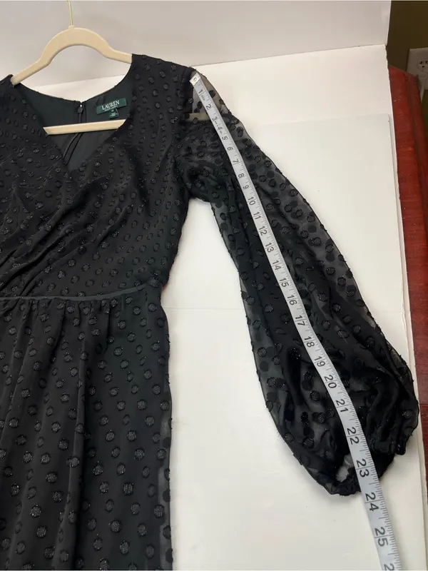 Lauren‎ Ralph Lauren Women 10 Rosaleen Polka-Dot Maxi Dress Black V-Neck FLAW - Image 13