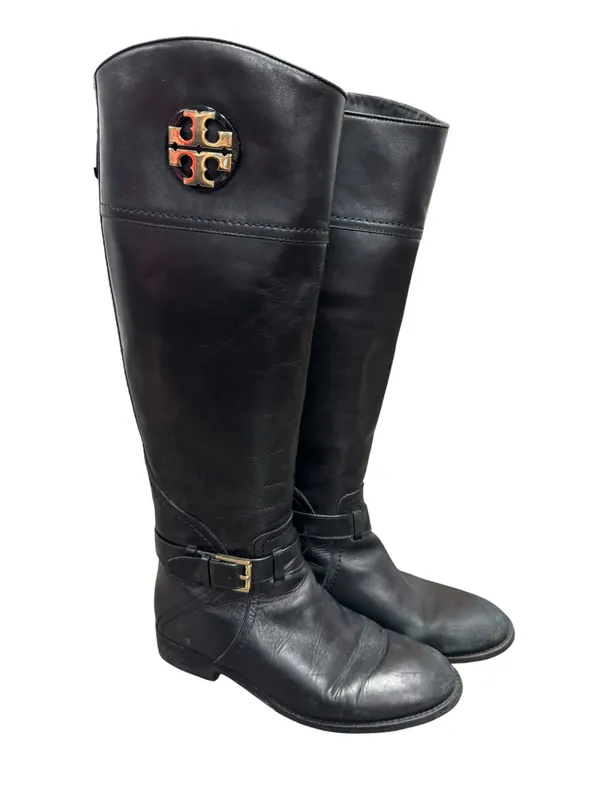 Tory Burch Adeline Riding Boots Knee High Equestrian Leather Black 7.5 Classic - Image 3