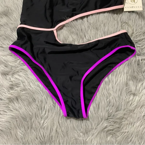 Cyn & Luca One-Shoulder Side-Cutout Swimsuit pink purple black new with tags - Image 2