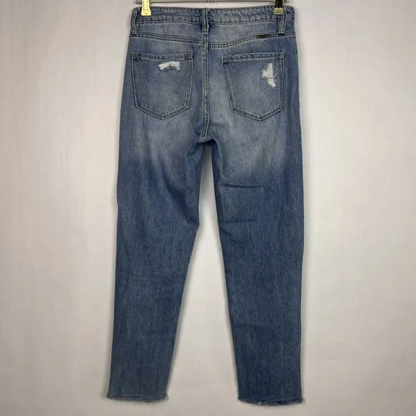 Kancan Jeans Womens 5/26 Light Wash Mid Rise Distressed Destroyed Tapered Denim - Image 2