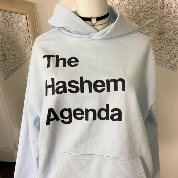 New Baby Blue "The Hashem Agenda" hoodie Sweater Size S Unisex - Image 2