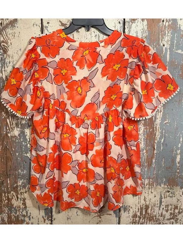 NWT THML boho orange floral print peasant blouse Women's size Medium - Image 5