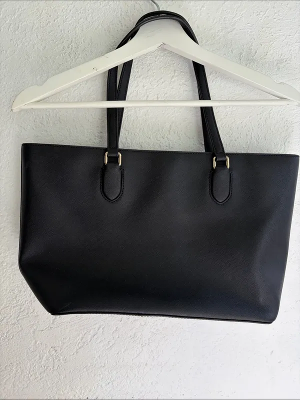 kate spade black leather tote with gold-tone plaque - Image 2