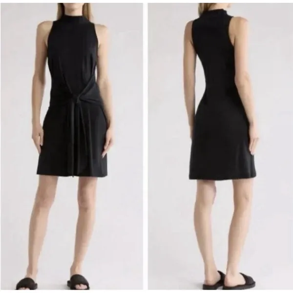 VINCE Knot Pima Cotton Black Sheath‎ Dress Tie Waist Size M, NEW NWOT, MSRP $225 - Image 3