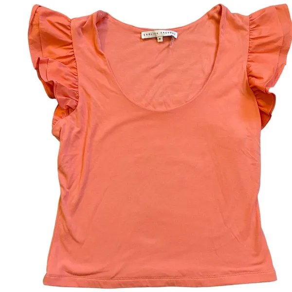 English Factory Salmon Ruffle Sleeve Scoop Neck Top - Image 5