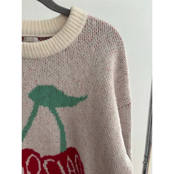 A New Day Cherry Graphic Sweater Women’s Medium Cream Knit Pullover Cozy Cute - Image 11