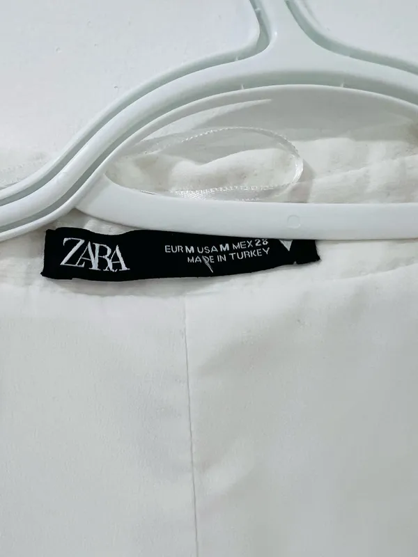 Zara White Short Sleeve Ruched Front Mini Dress - Image 2