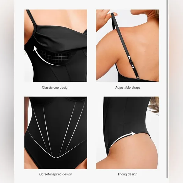Popilush Corset Bodysuit for Women Tummy Control Shapewear Cowl Neck Tops Thong - Image 4