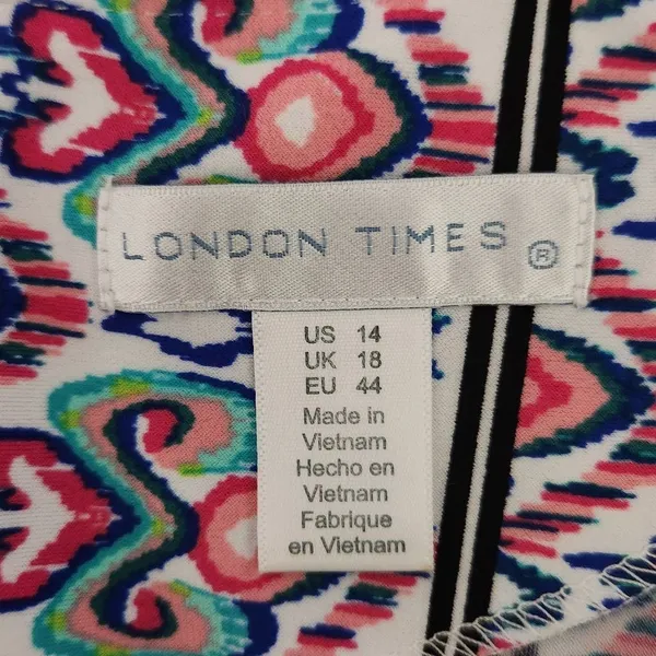 London Times Blue and Pink Mini Shift Dress Size 14 Wedding Guest Dress - Image 7
