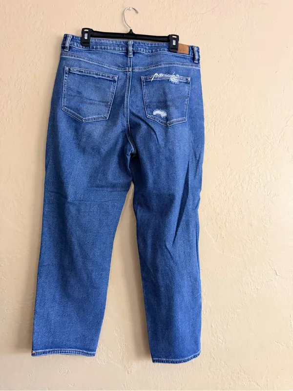 American Eagle Outfitters Distressed Blue Ripped Women’s Mom Straight Jeans - Image 2