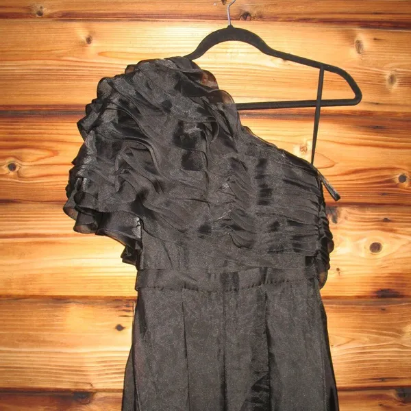 MAC DUGGAL Size 2 Black Ruffle Layered One Shoulder Gown Dress Maxi Formal - Image 12