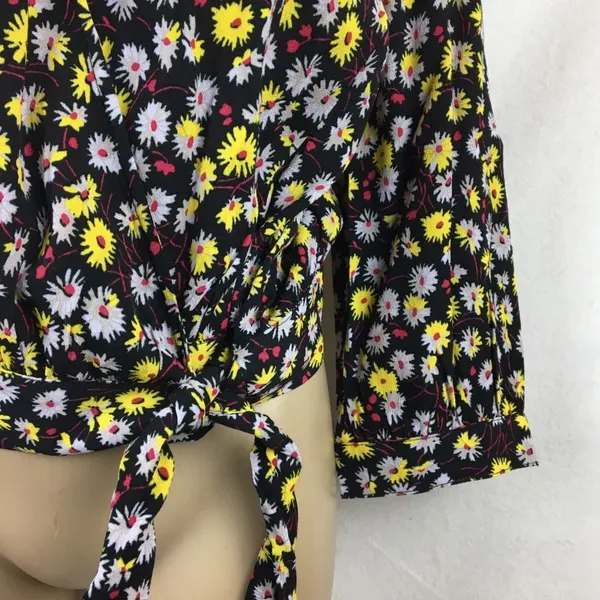 Madewell Black French Moody Dark Floral Wrap Long Sleeve Top S NEW - Image 7