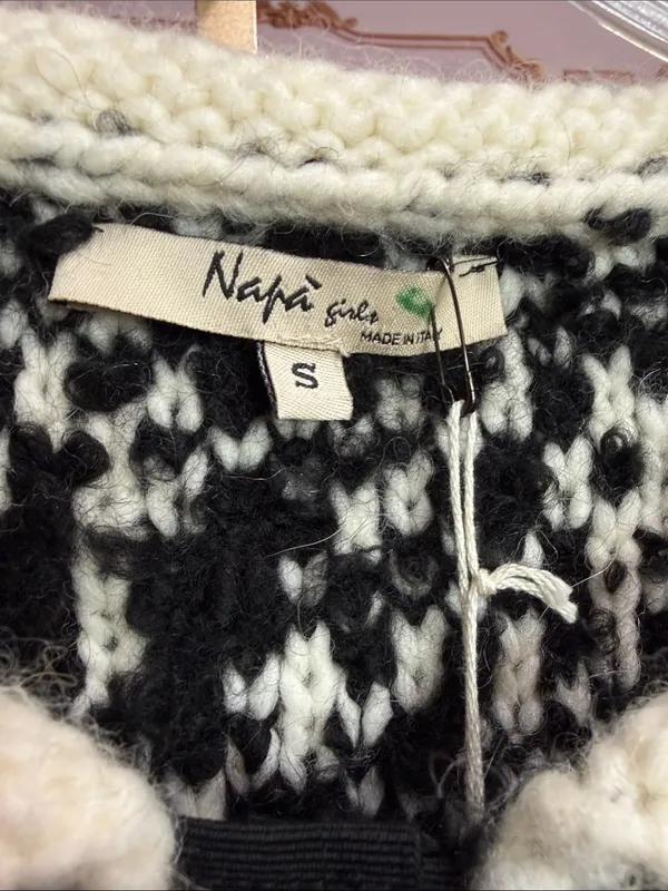 Napa Girls Black White Marled Knit Cardigan Cream Trim Button Front Sweater S - Image 3