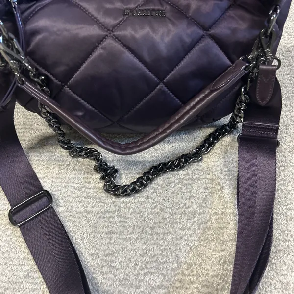 MZ WALLACE Quilted Madison Nylon Shoulder Hand Bag Crossbody Dark Purple Purse - Image 4