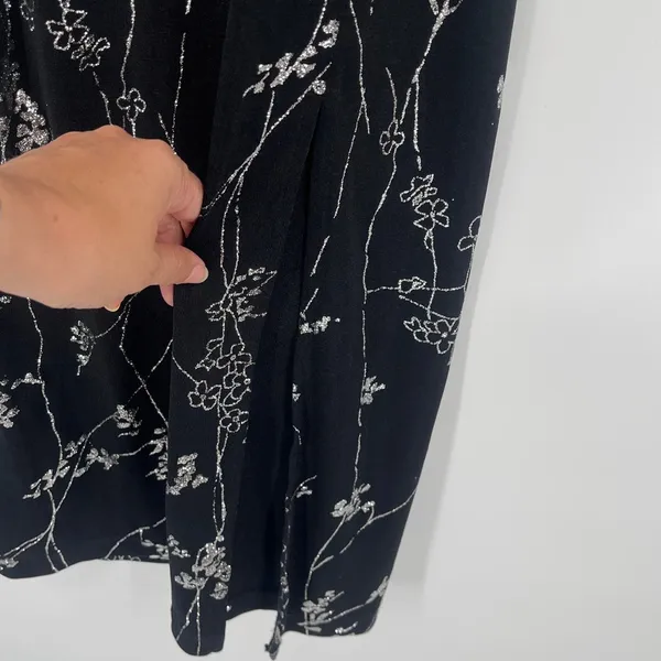 Vtg Y2 Eve Adams Midi Dress Sz M Holiday Gala Metallic Glitter Formal Floral - Image 6
