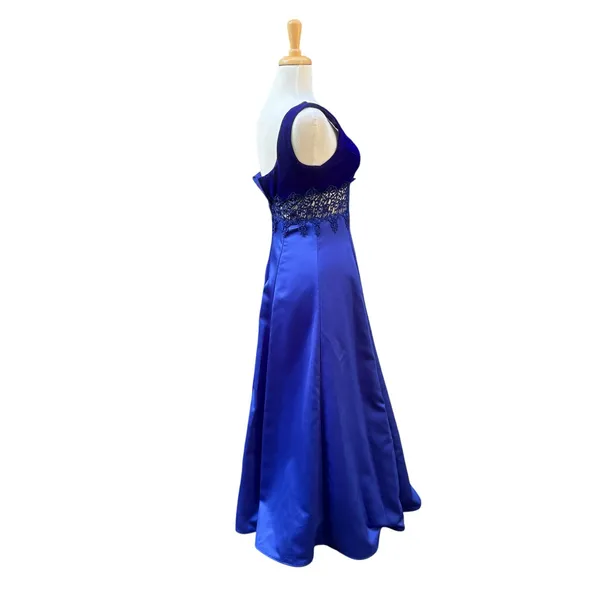 VTG ZumZum Prom Dress Gown 3/4 Blue Velvet Unconventional Lace Formal‎ Glam 90s - Image 8
