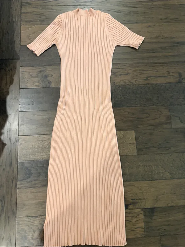 Varley Maeve Rib Knit Midi Dress in Warm Taupe Sz M - Image 9