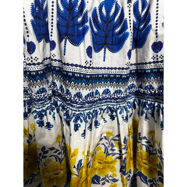 Farm Rio Blue White Tropical Floral Print Ruffle Mini Romper Size Small S - Image 8