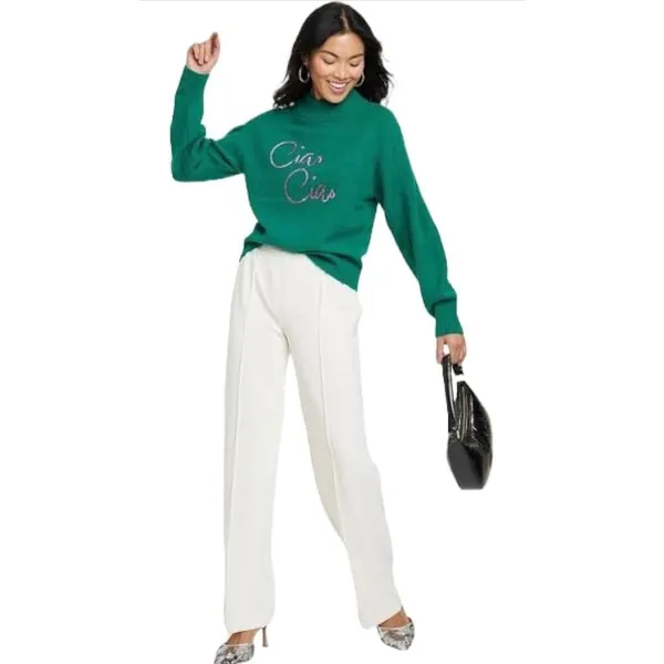 A New Day Green Ciao Ciao Sequin Mock Neck Sweater XL Relaxed Long Sleeve - Image 2