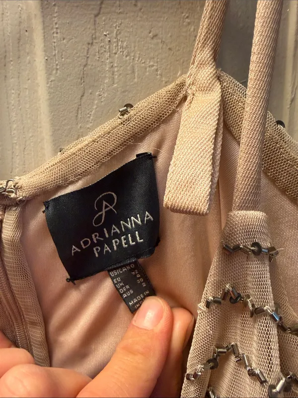 Adrianna Papell Nude Beaded V-Neck Evening Gown - Image 3