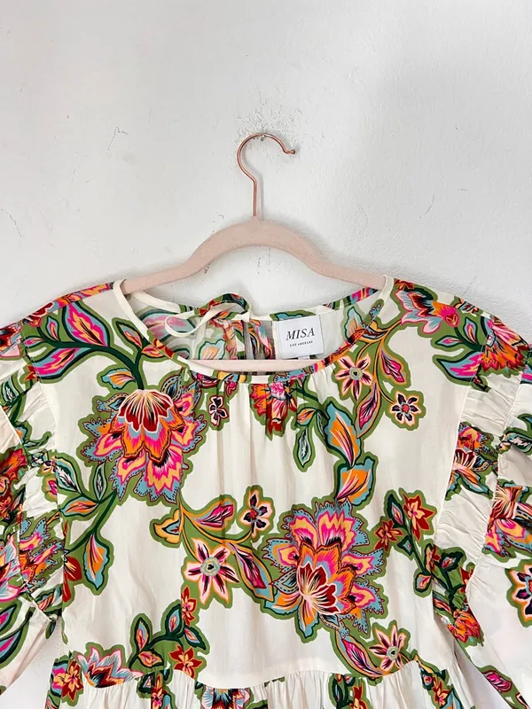 MISA Los Angeles Mabel Green Floral Mini Dress Botanical Print Flutter Sleeve XS - Image 4