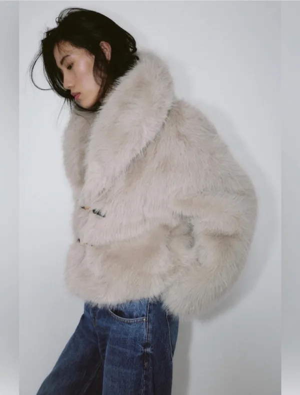 Zara Short Faux Fur Toggle Coat - Image 4