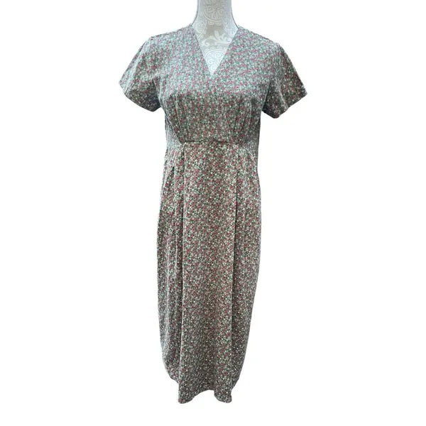Modest Cottagecore Midi Dress Ditsy Floral Corduroy Pinwale Handmade Prairie - Image 7