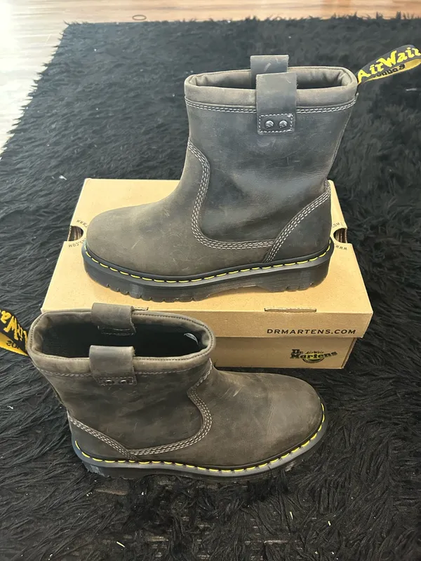 DR MARTENS Anistone LO charcoal leather boots booties shoes women’s new - Image 7