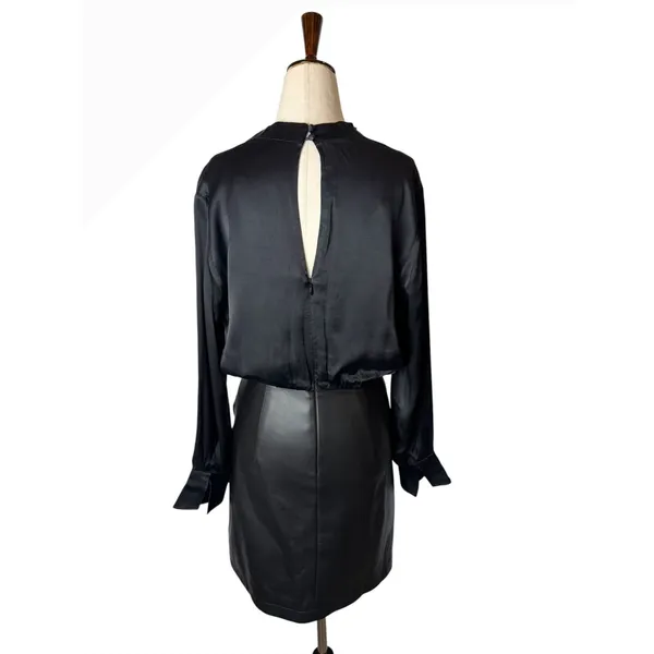 Maeve Plunge Vegan Leather Dress Women 0 Black Cowl Neck Mini Moto‎ Goth Sexy - Image 3