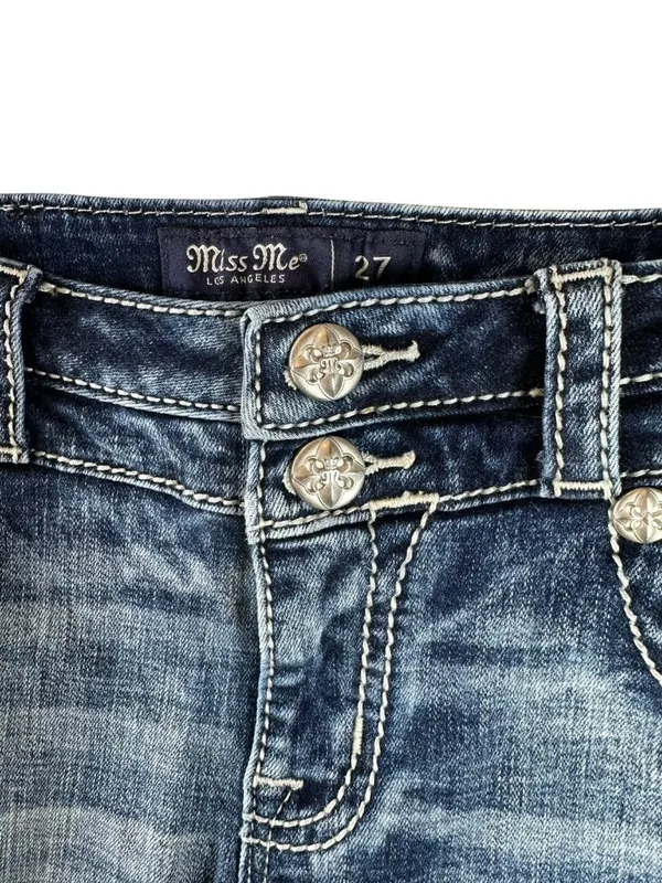 Miss Me Low Rise Boot Embroidered Back Pocket Blingy Jeans Size 27 Medium Wash - Image 3
