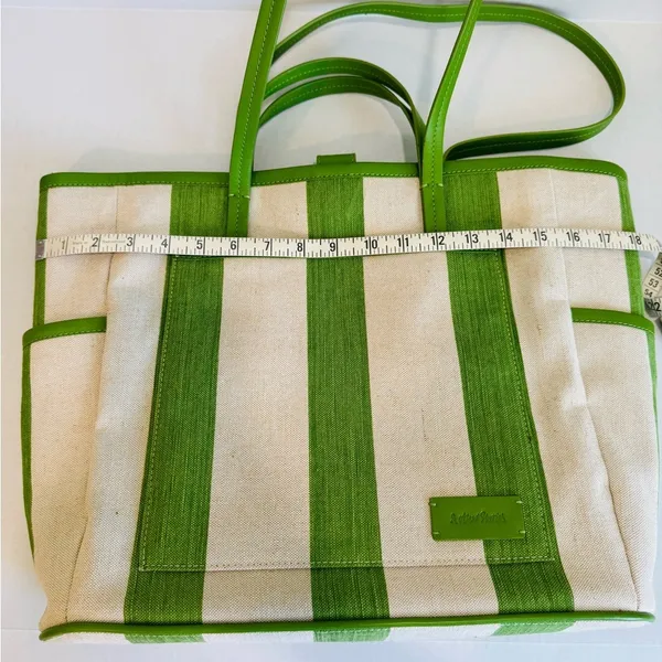 NWT & OTHER STORIES Green Canvas Leather Trim Large Tote Bag - Image 12