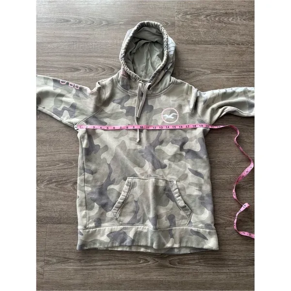 Hollister Womens Pullover Hoodie Small Gray Camo Pink Logo Sleeve Graphic Fleece - Image 13