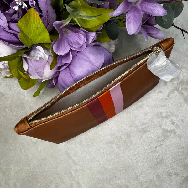 NEW Ipsy Striped Tan Cosmetic Bag - Image 5