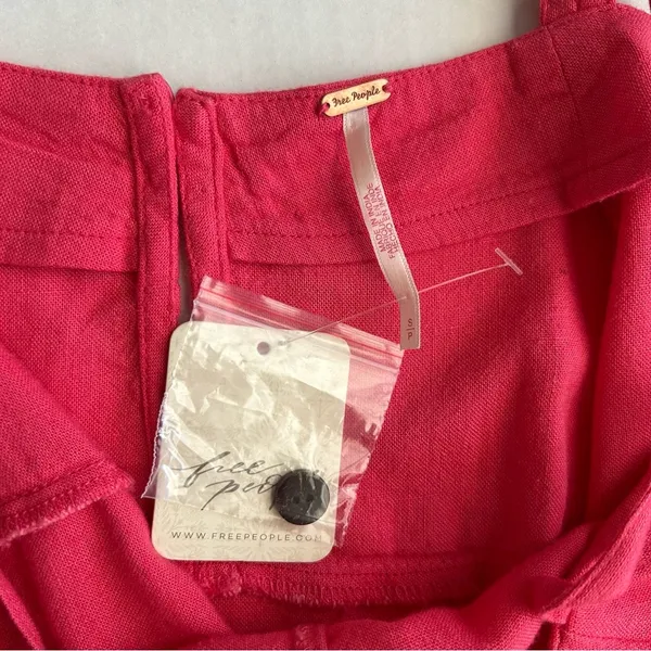 Free People Pink Linen Blend‎ Cropped Camisole Top Button Back Small NEW - Image 7