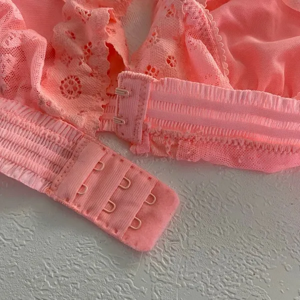 Aerie Pink Lace Bralette Size Small Sheer Floral Stretch Bra Top - Image 7
