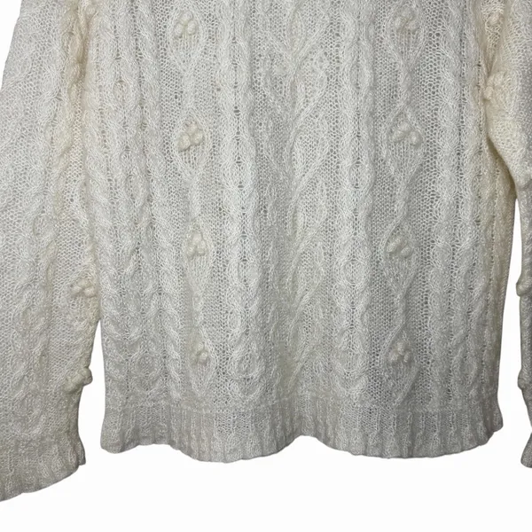 VTG Express Tricot Womens Size‎ S Handknit Mohair Wool Cable Knit Sweater Ivory - Image 6