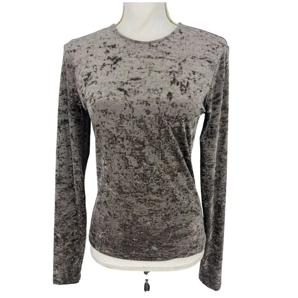 FRAME Crushed Velvet Long Sleeve Top Dusk Taupe Size‎ Medium - Image 4