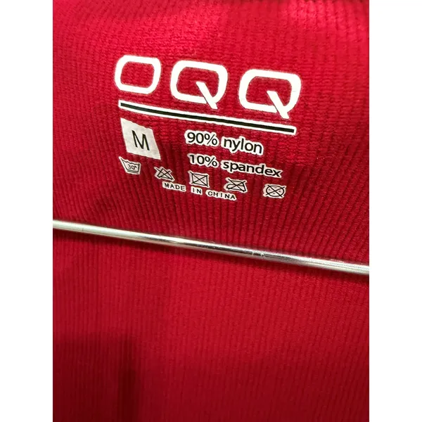 OQQ Mini Dress Womens Medium Red Ribbed Square Neck Fit & Flare Short Sleeve‎ - Image 5