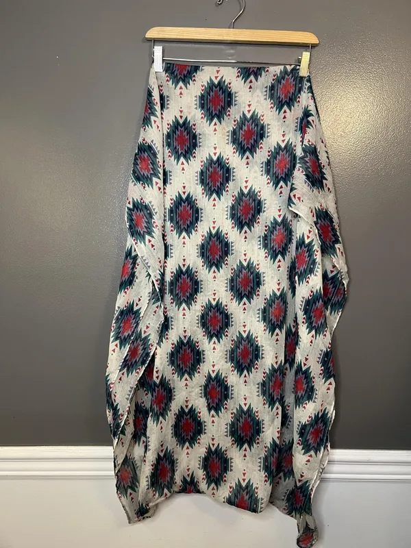 Aztec Southwestern Scarf Womens One Size Red Teal Geometric Lightweight Shawl - Image 3