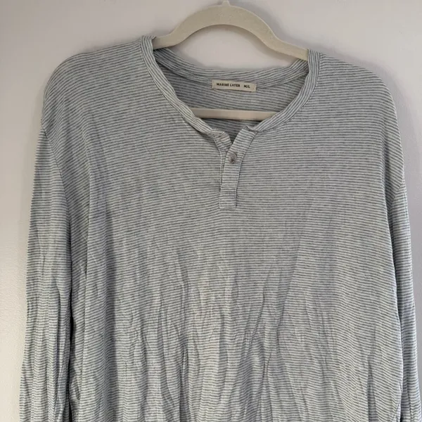Marine Layer Supima Cotton Modal Blend Striped Henley Long Sleeve Tee‎ Size M/L - Image 3